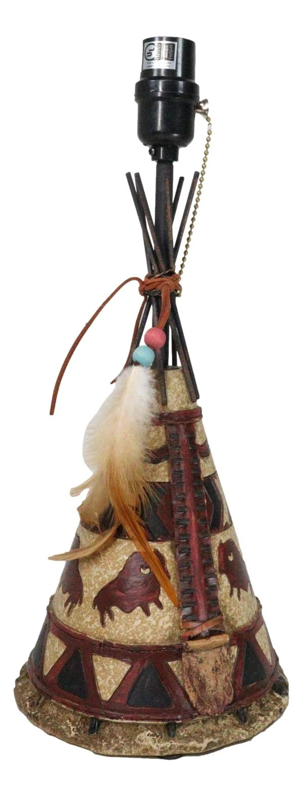 Southwestern Indian Bisons Buffalo Teepee Hut Dreamcatcher Feathers Table Lamp-11