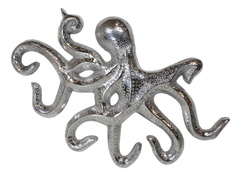 18"L Nickel Plated Aluminum Nautical Marine Sea Octopus Wall Decorative Plaque-9