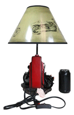 Lámpara de mesa de escritorio con pantalla, estilo retro, con surtidor de gasolina y motocicleta-9