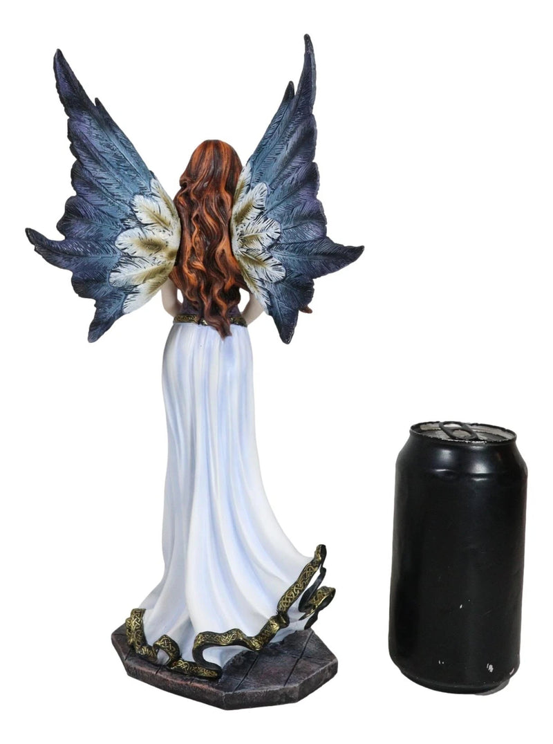 Enchanted Fantasy Damsel Fairy In White Corset Gown Holding Blue Flame Figurine-9