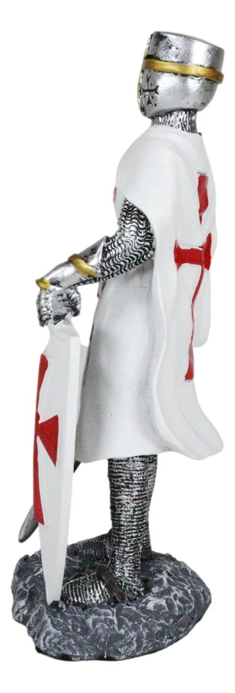 White Cloak Medieval Crusader Swordsman With Shield Of Faith Knight Figurine-9