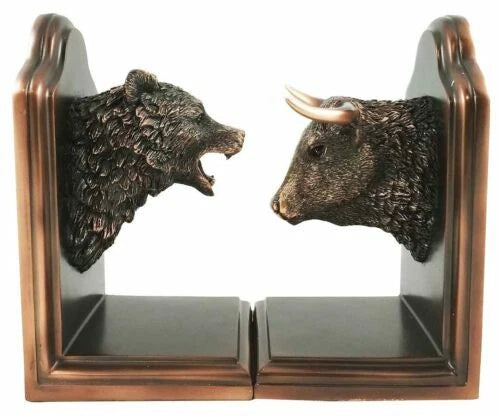 Wall Street Stock Market Bull VS Bear Bookends Bronze Electroplated Figurine-11