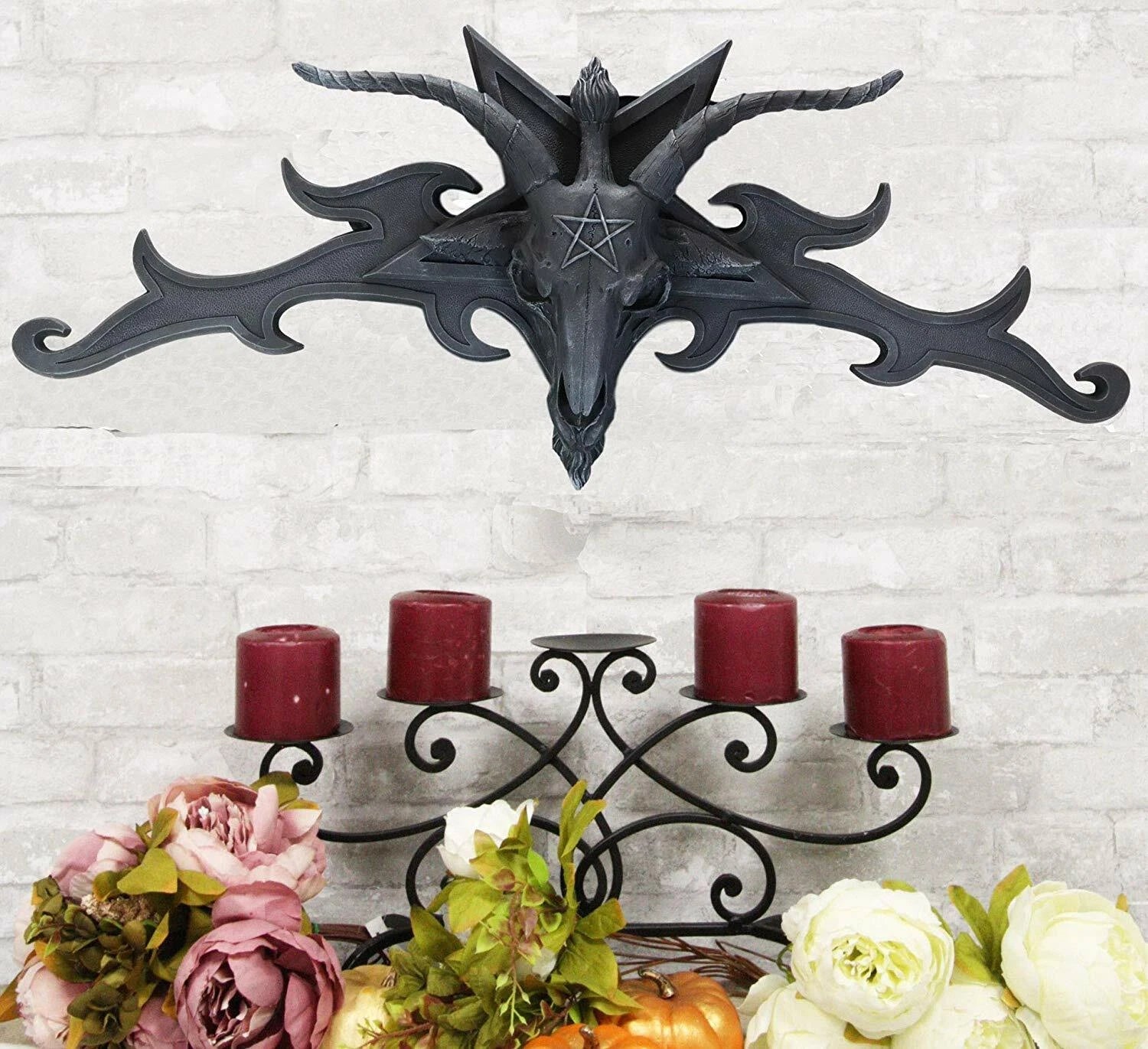 Large 34"W Sabbatic Goat Baphomet Head Wall Decor Overdoor Door Pediment-1