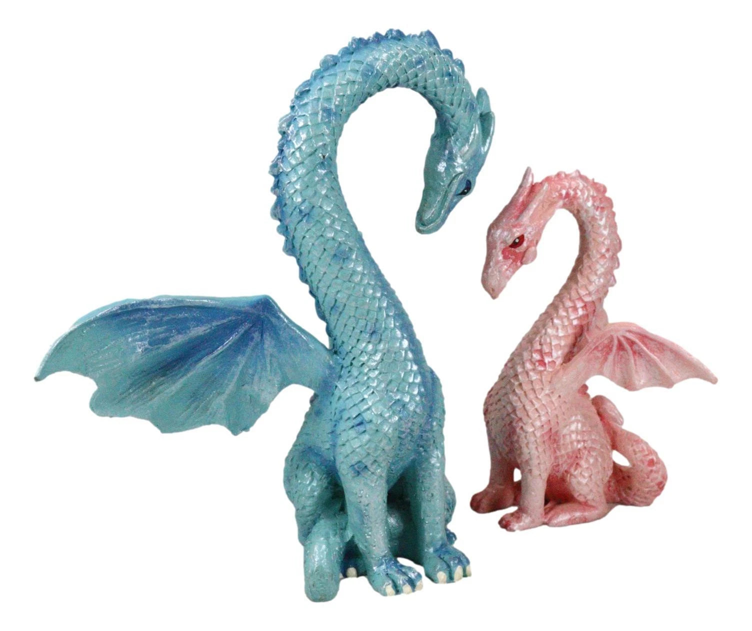 Valentines Cupid Love Dragon Couple Set of Two Blue and Pink Dragon Statue