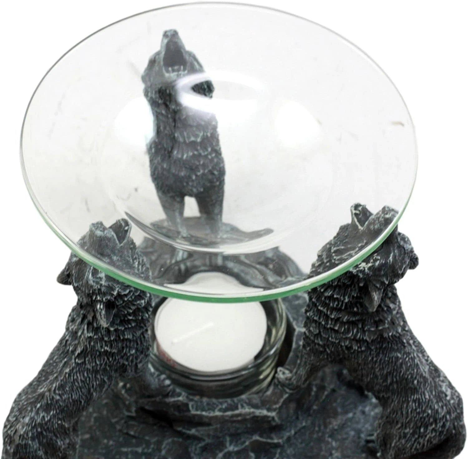 Moonlight Three Howling Wolves Candle Oil Warmer Or Wax Tart Burner Figurine-7