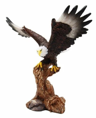 Figura decorativa de resina de águila calva de 18 cm de altura descendiendo de una rama de árbol-9