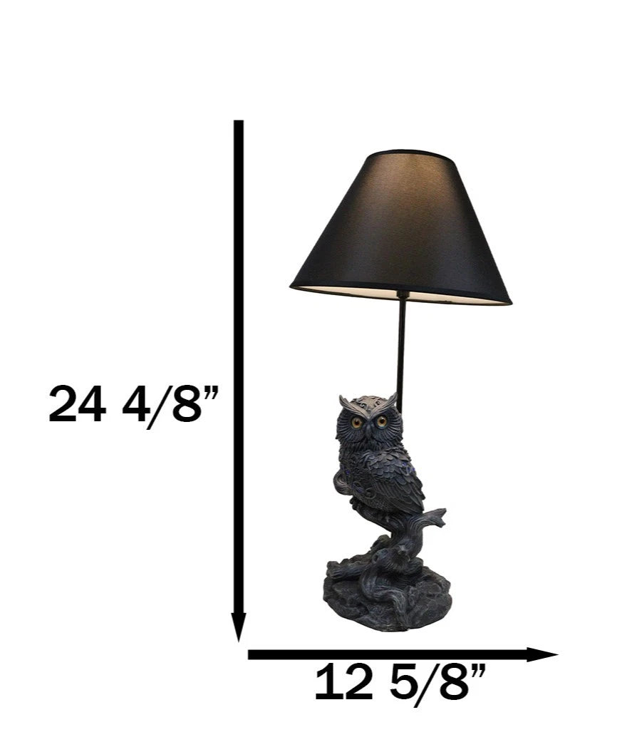 Wisdom of The Woods Mystical Bejeweled Owl Perching On Tree Branch Table Lamp-9