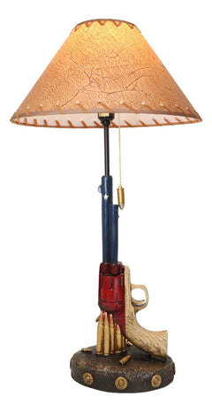 Western Star Texas Flag Six Shooter Pistol Gun With Bullets Desktop Table Lamp-2