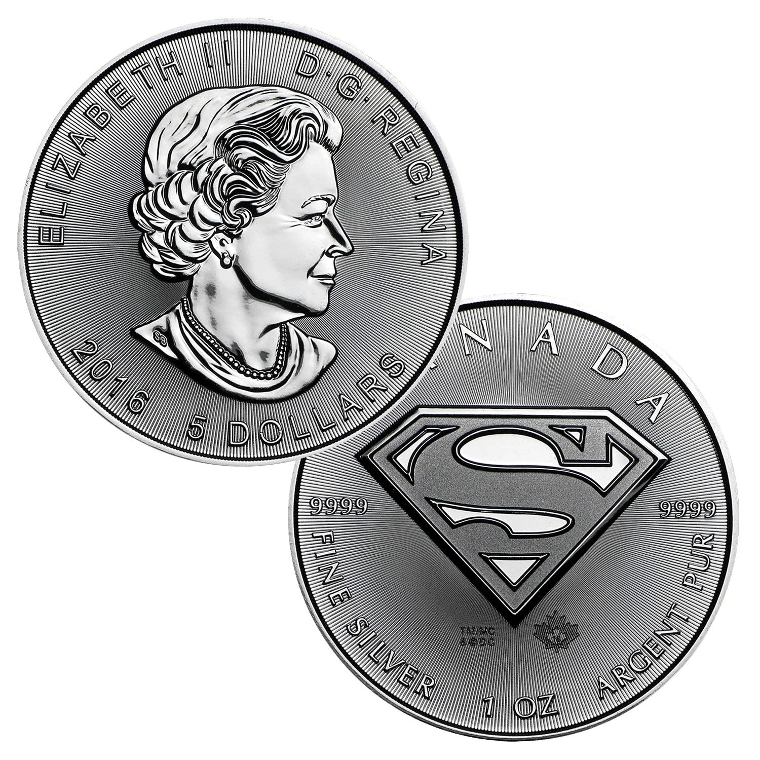 Diseño de Superman de la BU de la hoja de arce canadiense de $5 de 2016