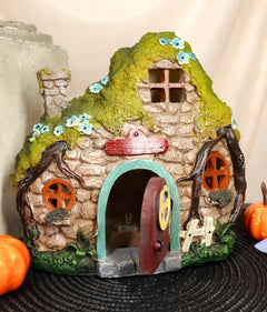 LED Light Up Enchanted Fairy Garden Stone Cottage House W/ Moving Door-12
