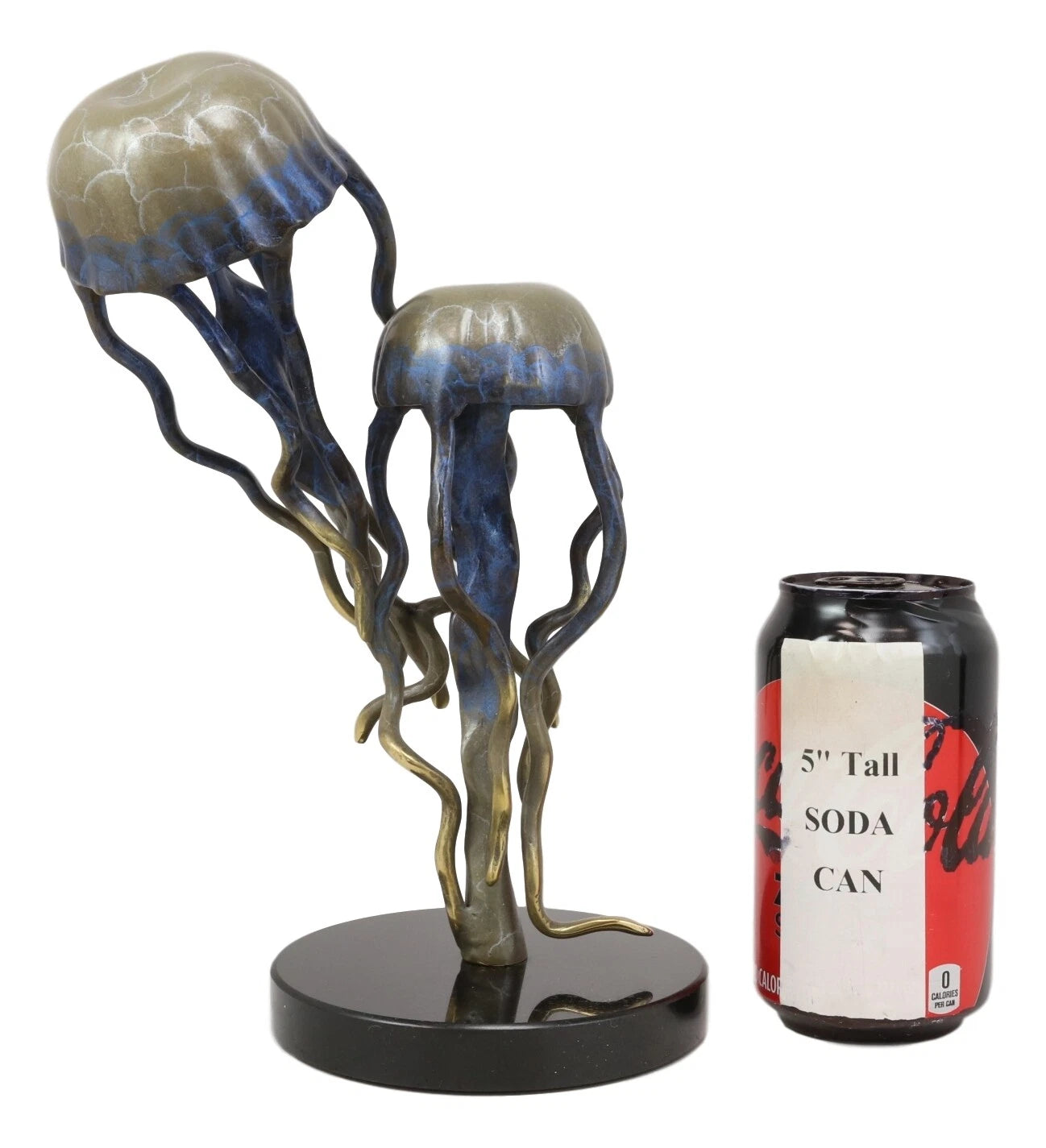Brass Colorful Nautical Jellyfish Pair Floating In The Sea Statue On Marble Base-5