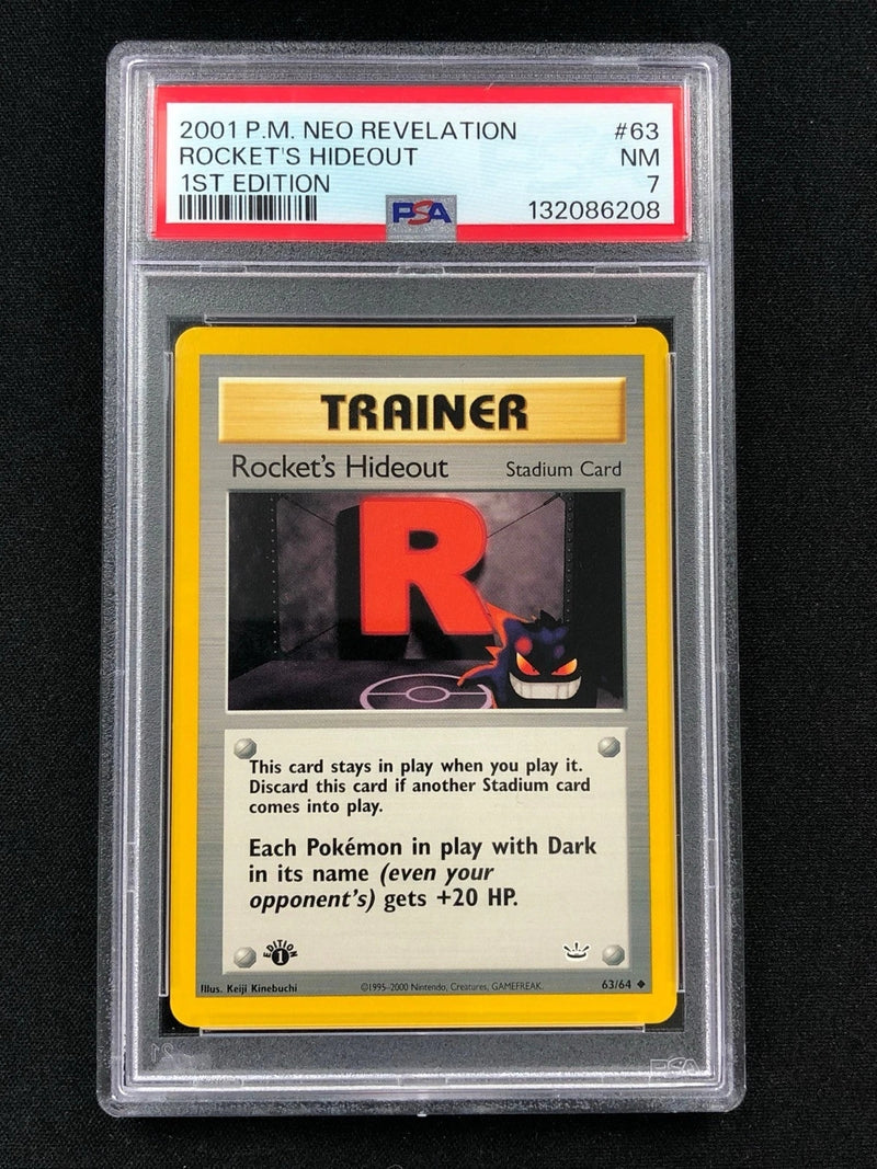 Pokemon 2001 Rocket's Hideout 1st 63/64 PSA 7-1