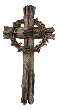 Rustic Via Dolorosa Calvary Crown of Thorns and Nails Faux Wooden Wall Cross-8