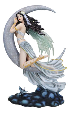 Celestial Dream Voyage Crescent Moon Lullaby Fairy Floating On Clouds Statue-10