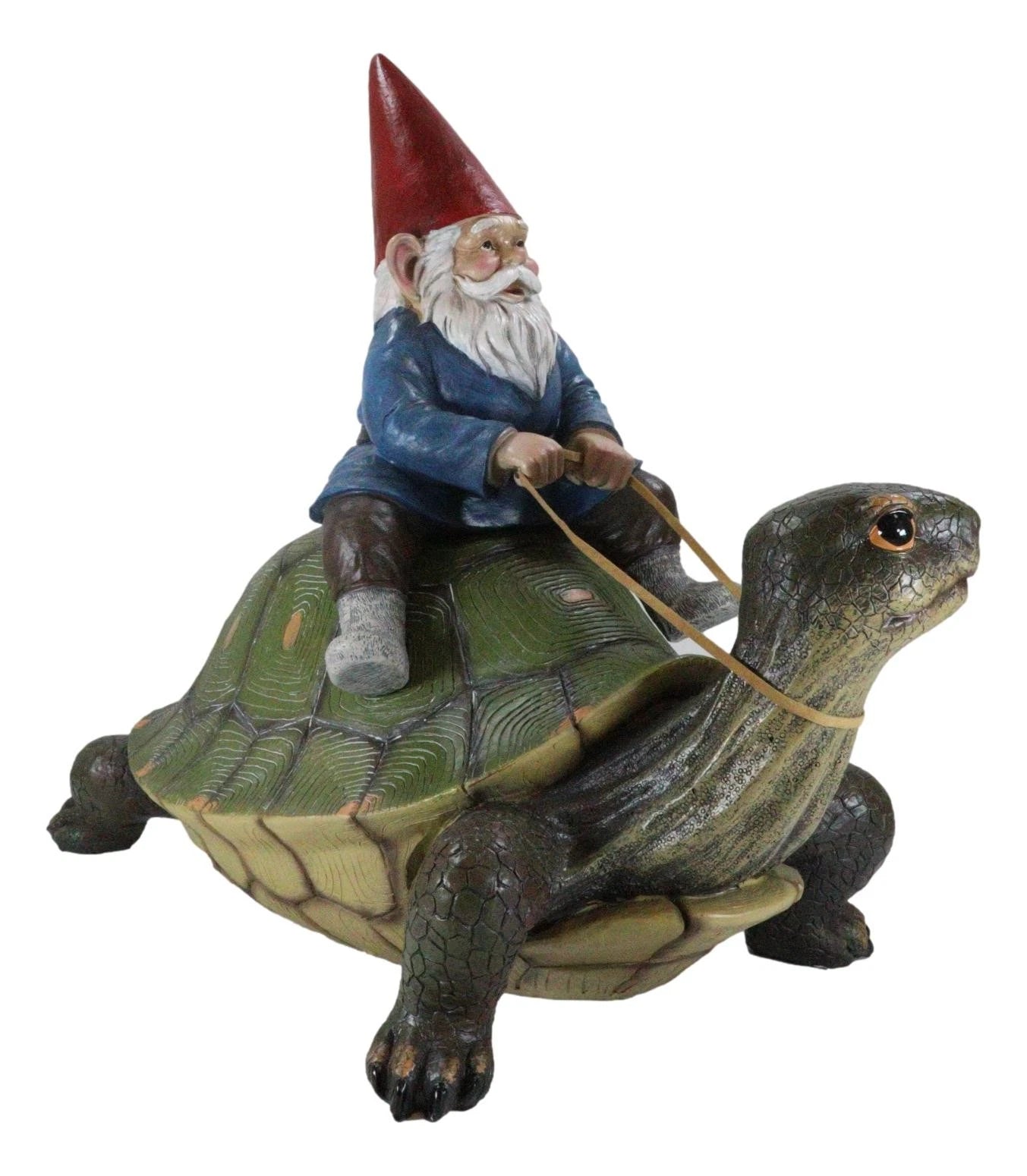 Large Whimsical Mr. Gnome Riding Giant Turtle Garden Statue 17.25" L-10
