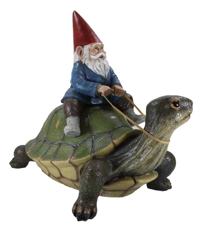 Large Whimsical Mr. Gnome Riding Giant Turtle Garden Statue 17.25" L-10