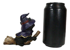 Halloween Black Cat with Witch Hat and Cape Riding Magical Broomstick Figurine-8