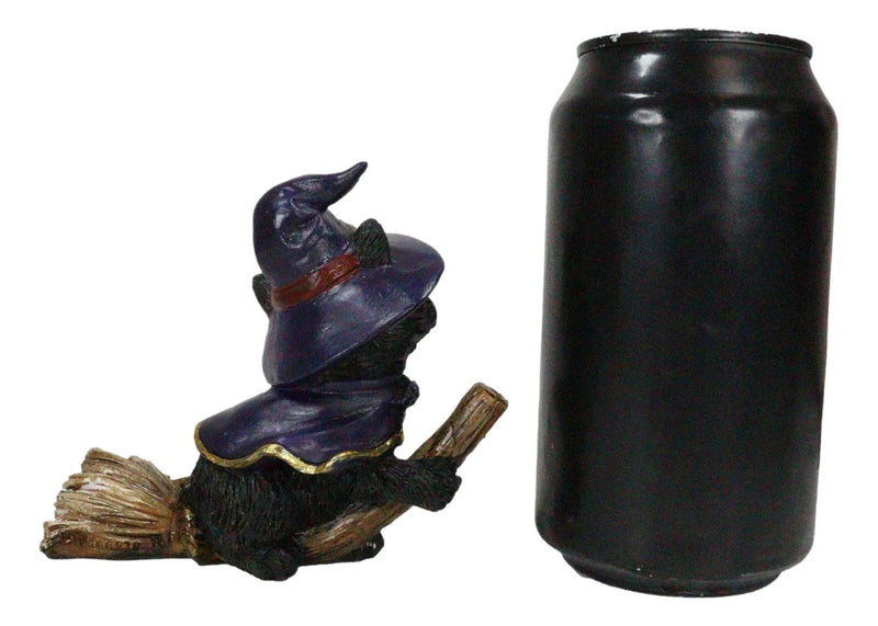 Halloween Black Cat with Witch Hat and Cape Riding Magical Broomstick Figurine-8
