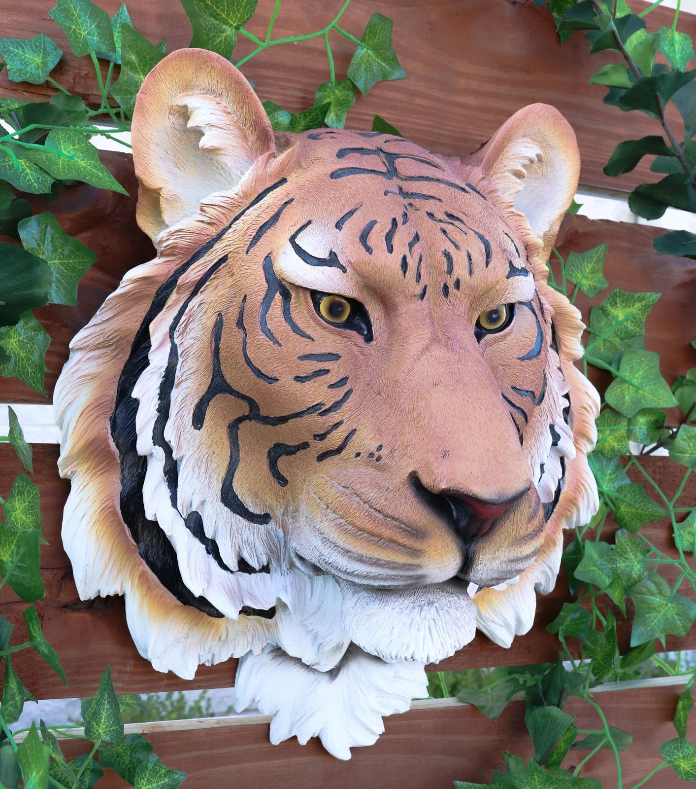 Orange Bengal Tiger Wall Bust Sculpture Tropical Jungle Predator Figure-7