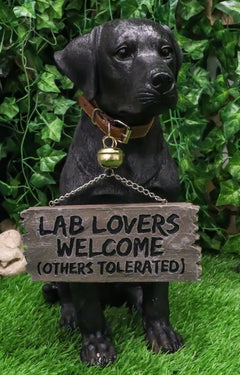 Lifelike Black Labrador Retriever Dog With Welcome Jingle Collar Sign Statue-9