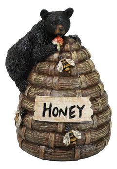Rustic Forest Black Bear Climbing On Honey Beehive with Bumblebees Figurine-9