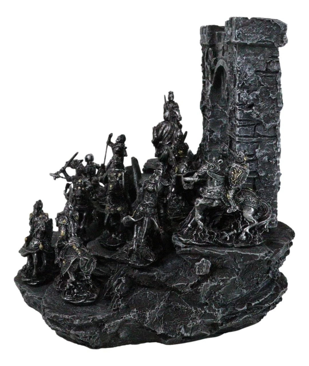 Set of 12 Mini Armored Knights On Horses And Medieval Castle Drawbridge Display-7