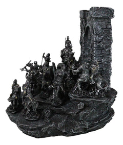 Set of 12 Mini Armored Knights On Horses And Medieval Castle Drawbridge Display-7