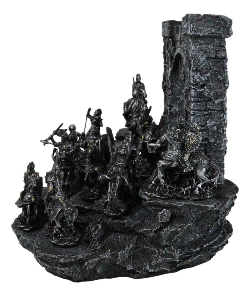 Set of 12 Mini Armored Knights On Horses And Medieval Castle Drawbridge Display-7