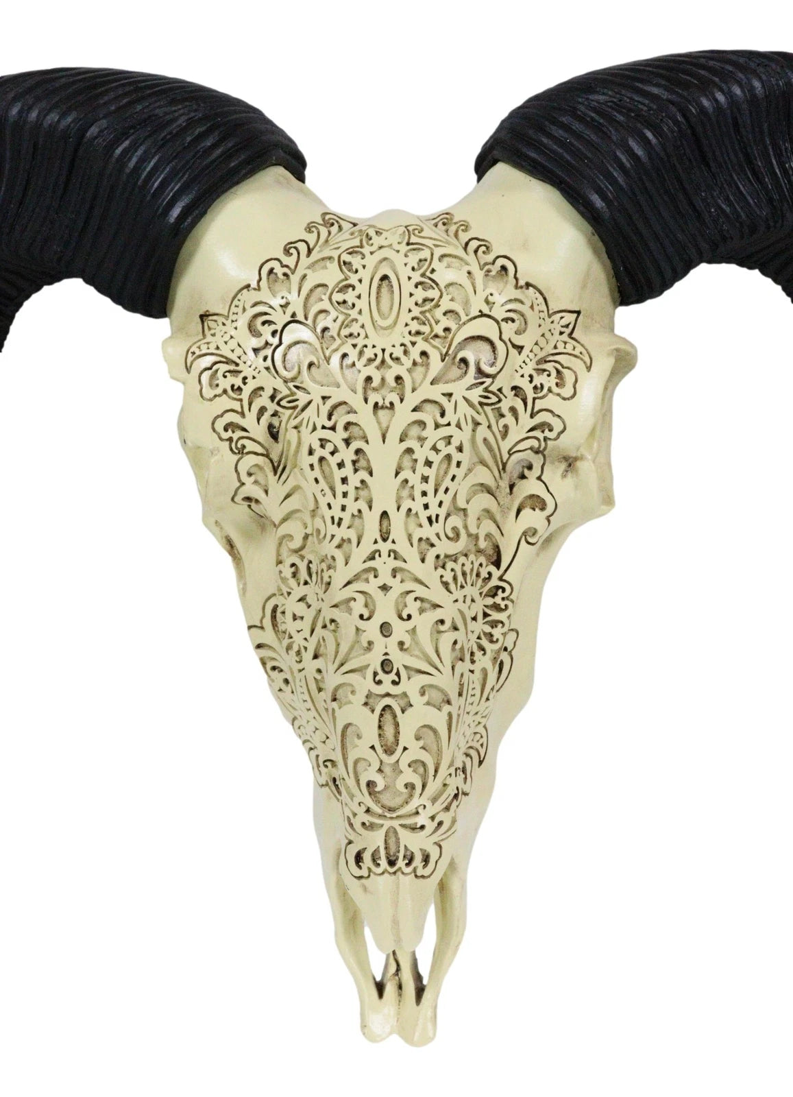 Tribal Floral Vines Tooled Filigree Corsican Ram Cow Skull Wall Decor Plaque-8