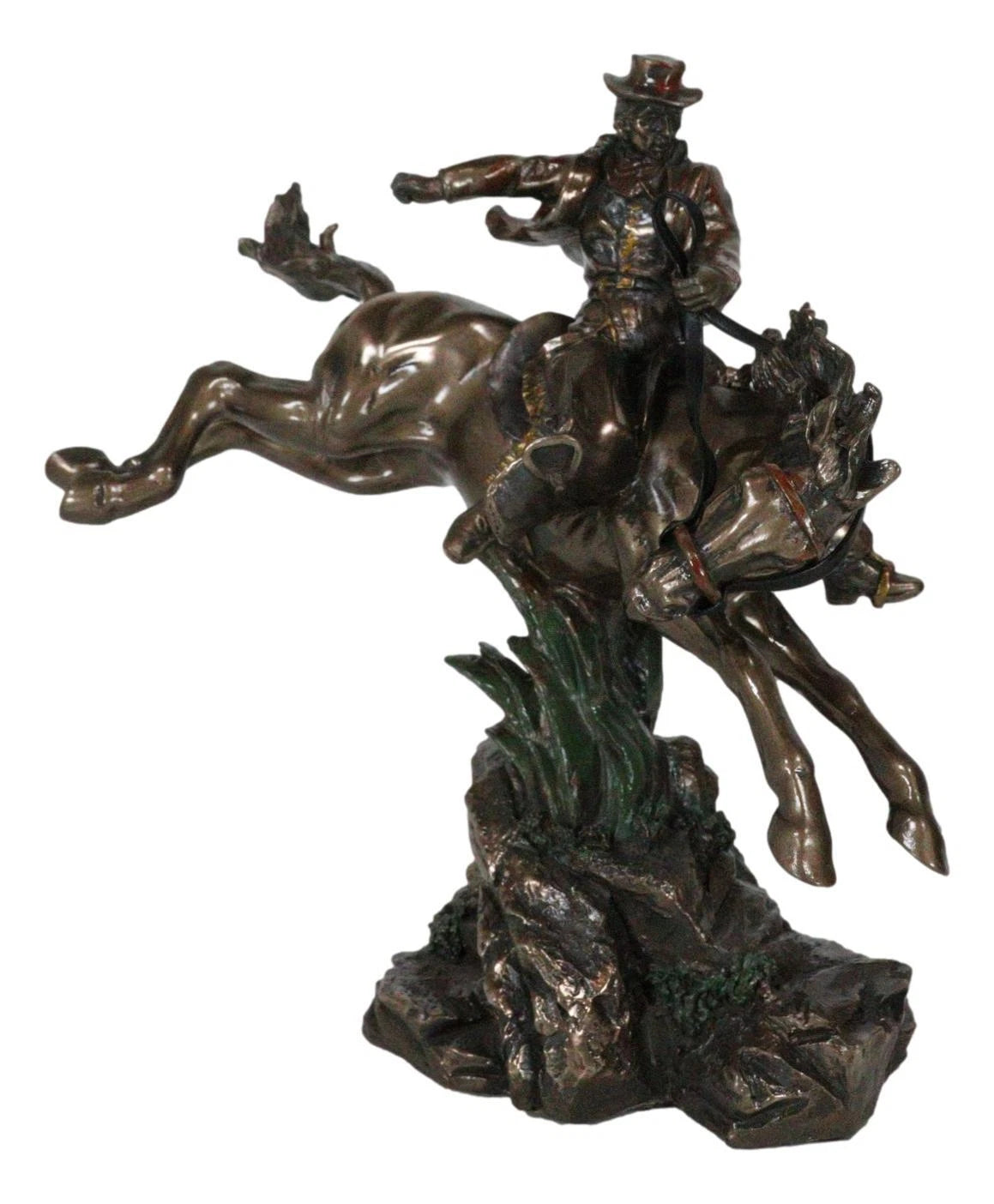 Rustic Western Rodeo Cowboy Riding On Galloping Wild Mustang Horse Figurine-9