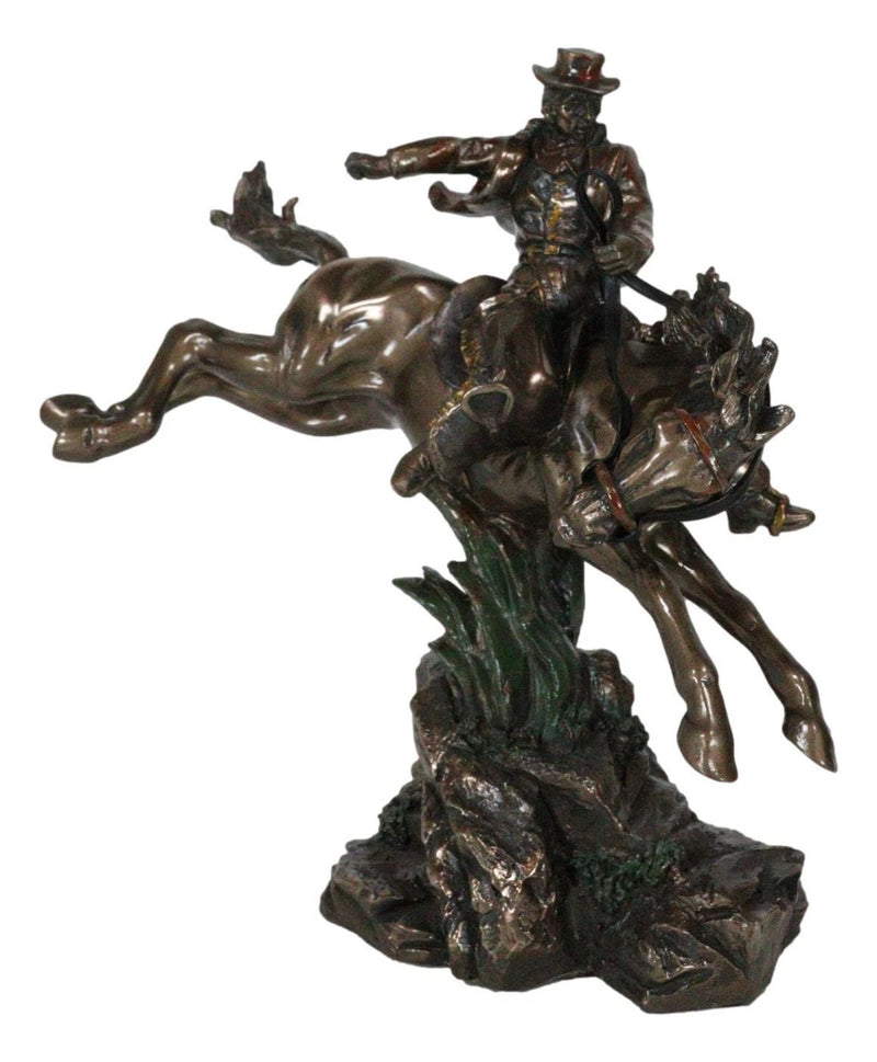 Rustic Western Rodeo Cowboy Riding On Galloping Wild Mustang Horse Figurine-9