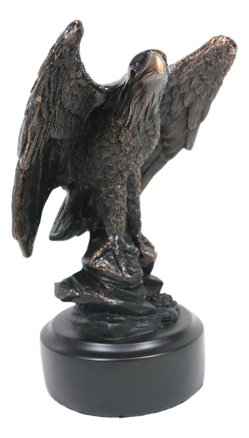 Surveyor Bald Eagle With Open Wings On Rock Electroplated Resin Statue-7
