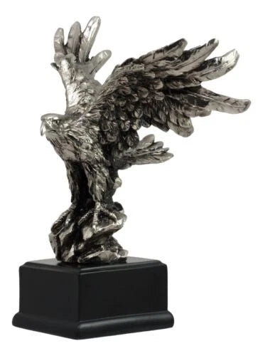 Silver Wings of Glory Bald Eagle Statue 7.75"Tall Silver Electroplated Resin-9