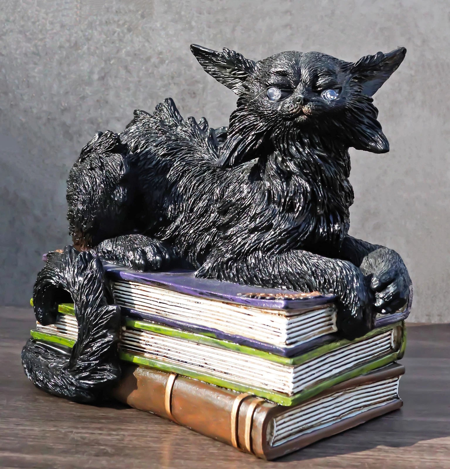 Witching Hour Mystical Black Cat With LED Eyes On Witchcraft Books Figurine-2