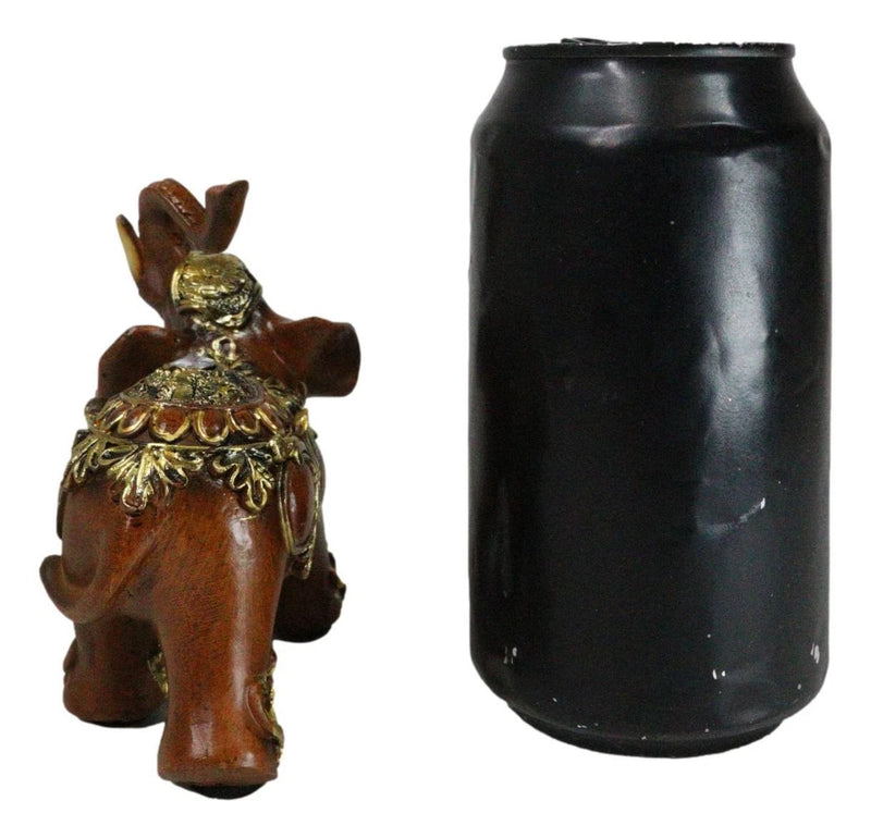 Feng Shui Faux Wood Left Facing Trunk Up Elephant With Golden Tapestry Figurine-10