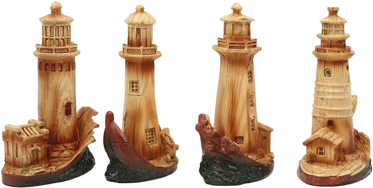 3.5"Tall Marine Scenic Lighthouse By The Ocean Set Of 4 Miniature Figurine-9