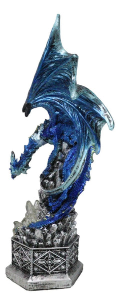 Armored Blue Guardian Water Elemental Dragon On LED Crystals Pedestal Figurine-11
