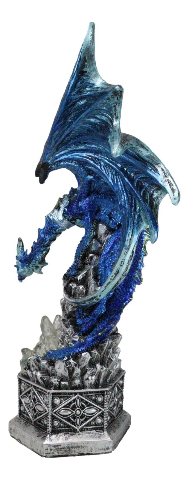 Armored Blue Guardian Water Elemental Dragon On LED Crystals Pedestal Figurine-11