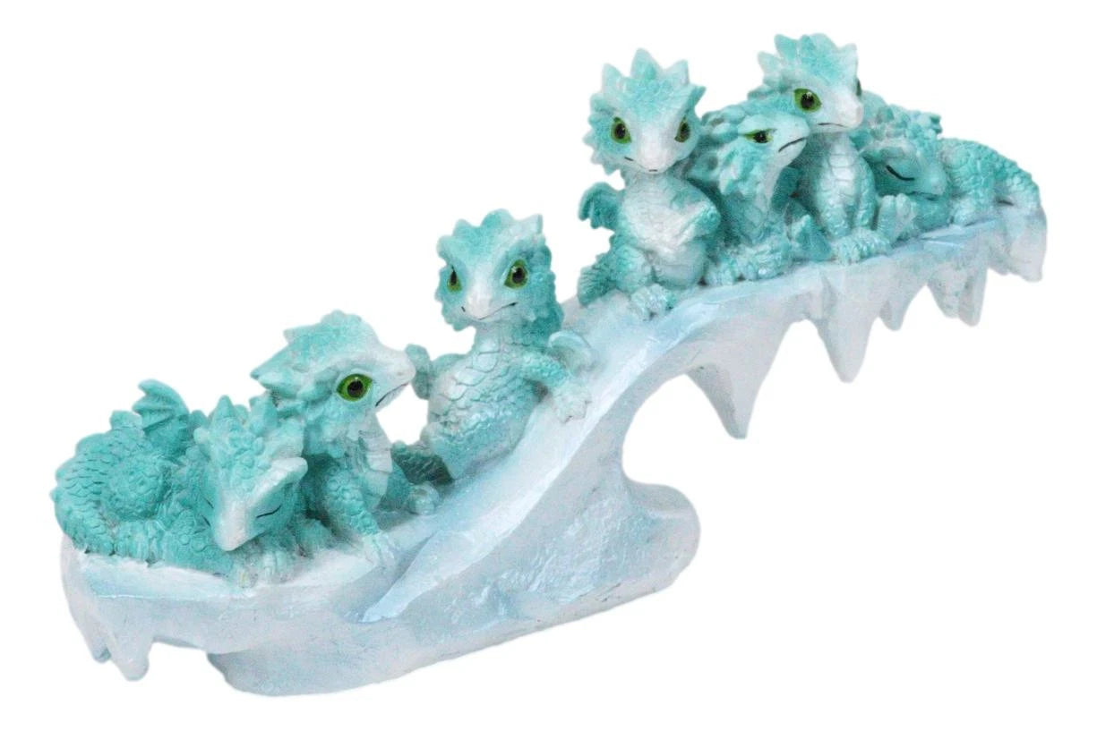 Winter Wonderland Ice Blue Baby Dragons On Frozen Bridge Glacier Rock Figurine-9