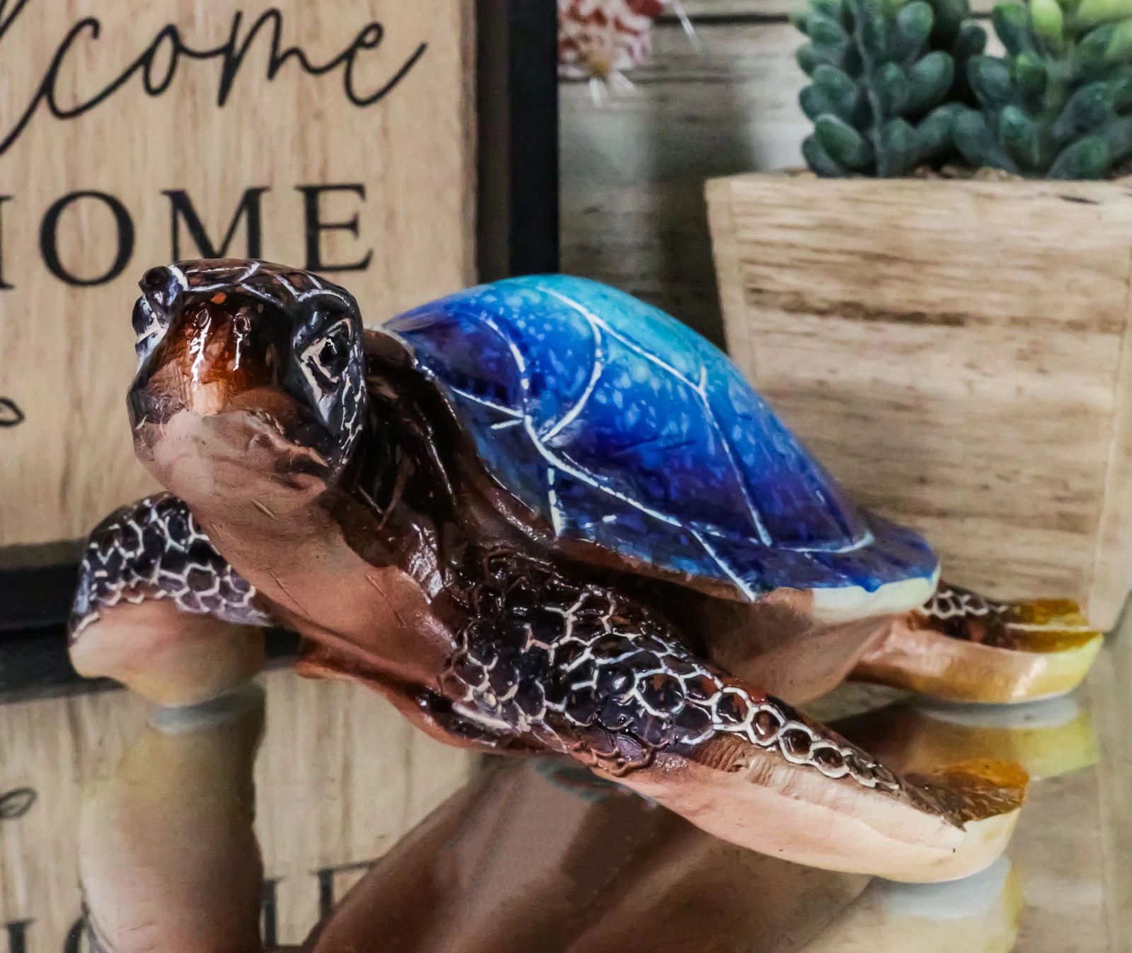 Sea Turtle Figurine, Giant Ocean Blue Decorative Tortoise Statue, 12" Swimming Sea Life Sculpture for Home Decor, Coastal, Nautical, Aquarium Display, Beach House, Gift Collectible-9