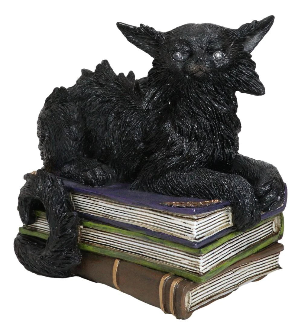 Witching Hour Mystical Black Cat With LED Eyes On Witchcraft Books Figurine-10
