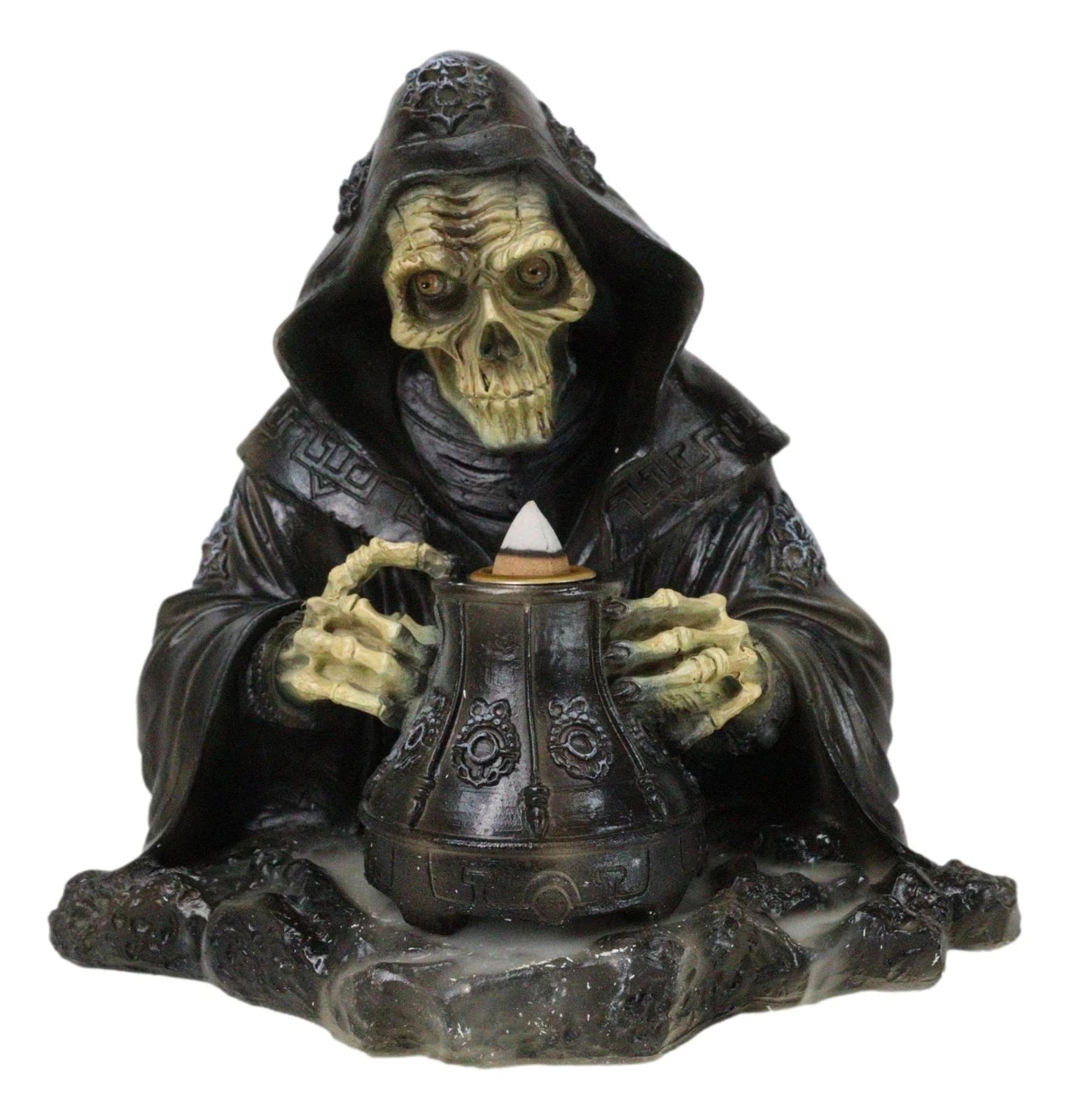 Grim Reaper Skeleton Wizard Chanting Spells Backflow Incense Cone Burner Statue-10