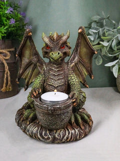 Earth Druid Dragon Holding Magic Cauldron Tea Light Candle Or Incense Holder-9