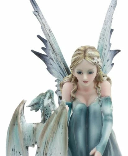 Winter Fairy With Bossy Baby Dragon Statue 7.25"Tall Mythical Fae Magic-9