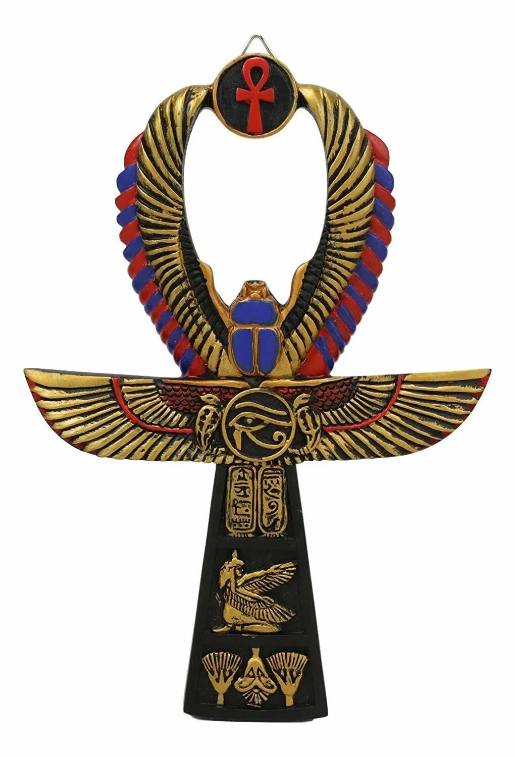 Egyptian Golden Ankh Scarab Maat and Eye of Horus Wall Decor Figurine 8" H-7