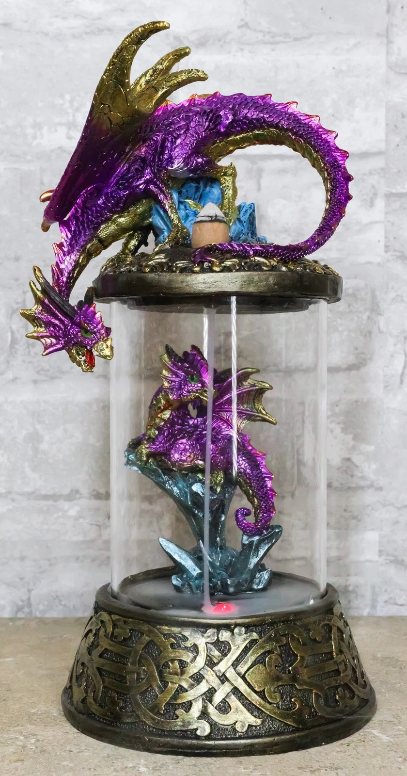 Purple Dragon Guarding Hatchling Celtic Knot Canister Backflow Incense Burner-1