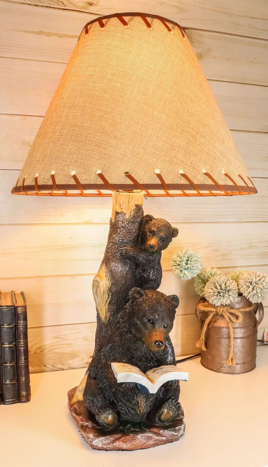 Story Time Fable Mother Bear Reading Book To Her Cub By Tree Table Lamp-10