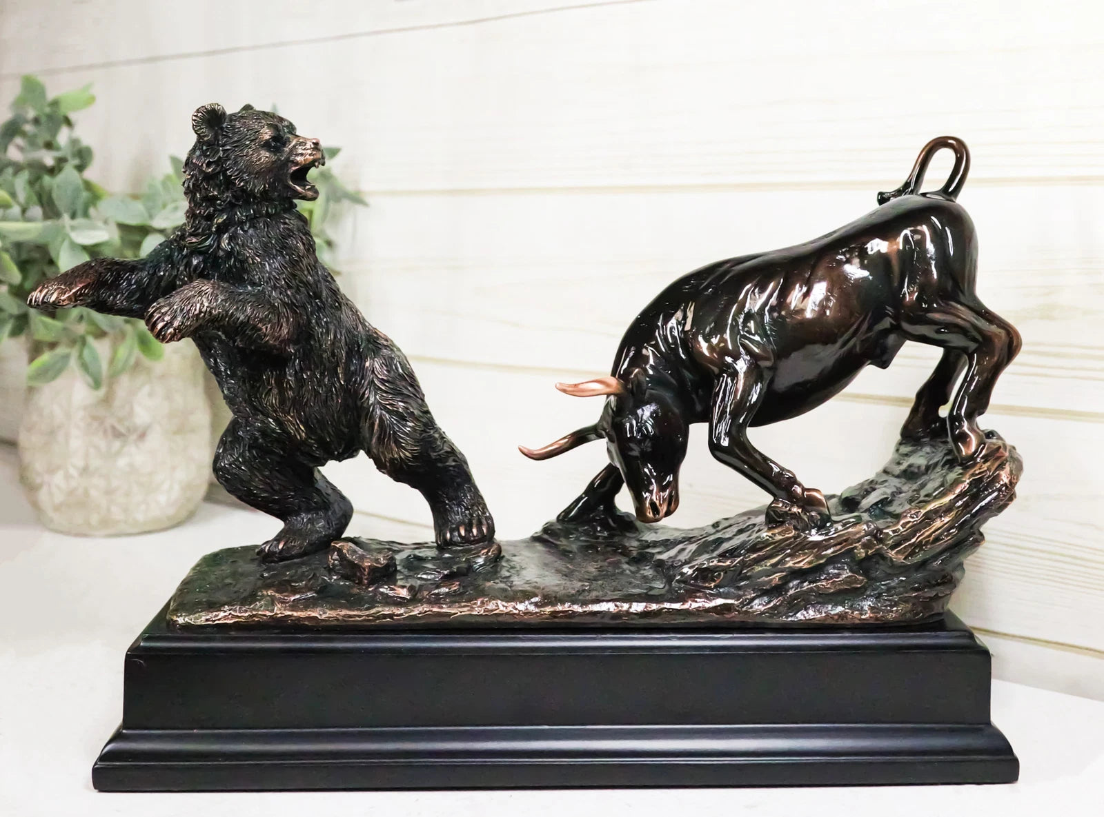 Wall Street Stock Market Signature Charging Bull With Conceding Bear Statue
