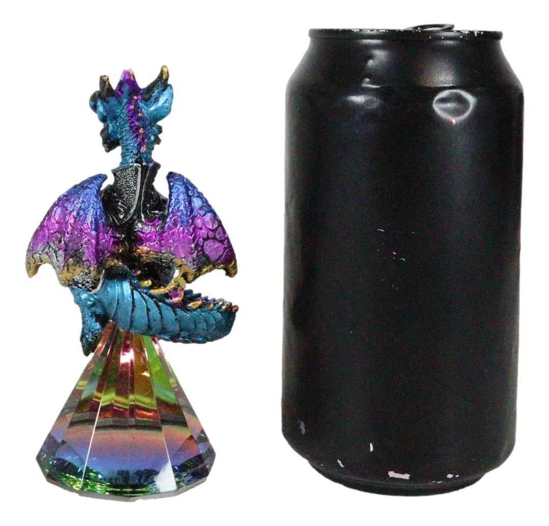 Blue Iridescent Armored Rainbow Wyrmling Dragon With Faux Crystal Prism Figurine-7