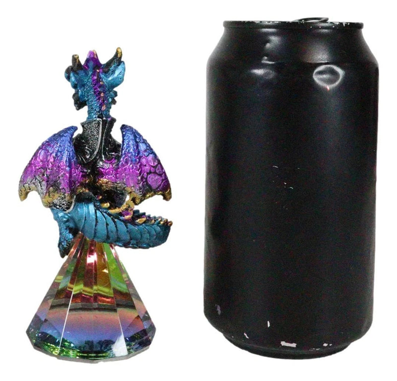 Blue Iridescent Armored Rainbow Wyrmling Dragon With Faux Crystal Prism Figurine-7